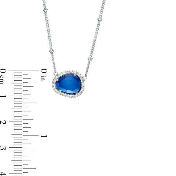 Abstract Pear-Shaped Lab-Created Blue and White Sapphire Frame Bead Station Necklace in Sterling Silver