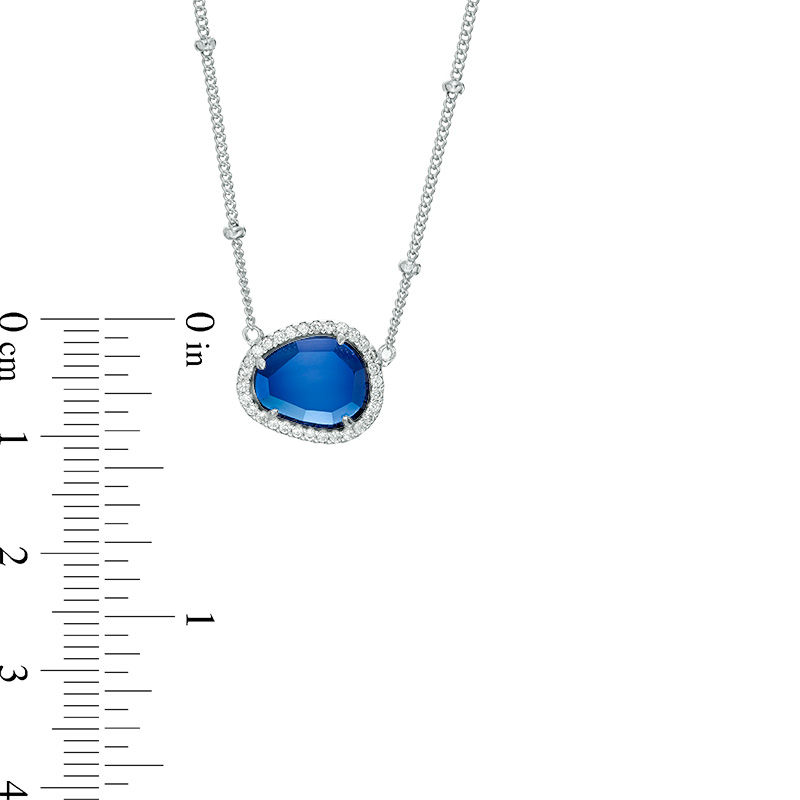 Main Image 2 of Abstract Pear-Shaped Lab-Created Blue and White Sapphire Frame Bead Station Necklace in Sterling Silver