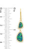 Thumbnail Image 3 of Abstract Pear-Shaped Lab-Created Blue Opal and White Sapphire Frame Drop Earrings in Sterling Silver with 18K Gold Plate
