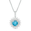 Thumbnail Image 1 of 7.0mm Swiss Blue Topaz and Lab-Created White Sapphire Double Shadow Frame Pendant in Sterling Silver