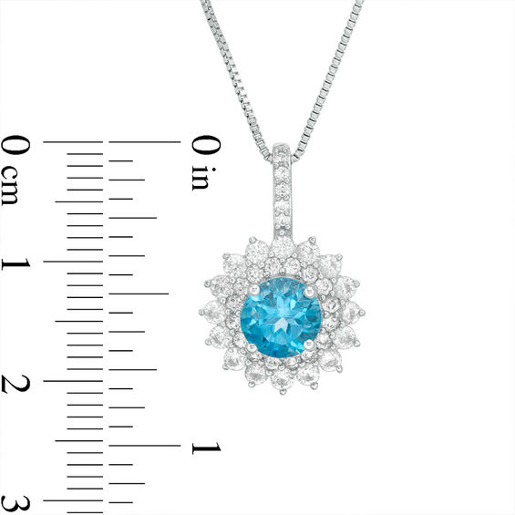 7.0mm Swiss Blue Topaz and Lab-Created White Sapphire Double Shadow Frame Pendant in Sterling Silver