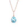 Thumbnail Image 1 of Pear-Shaped Sky Blue Topaz and 1/20 CT. T.W. Diamond Drop Pendant in 10K Rose Gold