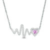 Thumbnail Image 1 of 4.0mm Heart-Shaped Lab-Created Pink and White Sapphire Heartbeat Necklace in Sterling Silver - 17"