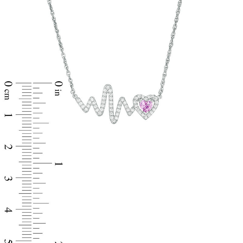 Main Image 2 of 4.0mm Heart-Shaped Lab-Created Pink and White Sapphire Heartbeat Necklace in Sterling Silver - 17"