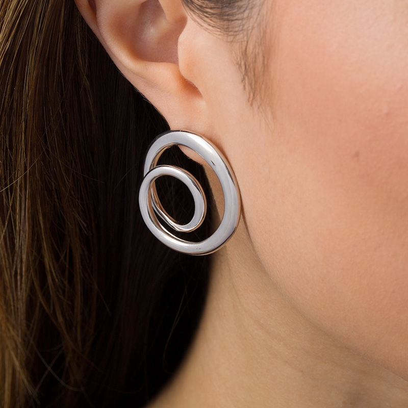 Main Image 2 of Made in Italy Double Loop Drop Earrings in Sterling Silver