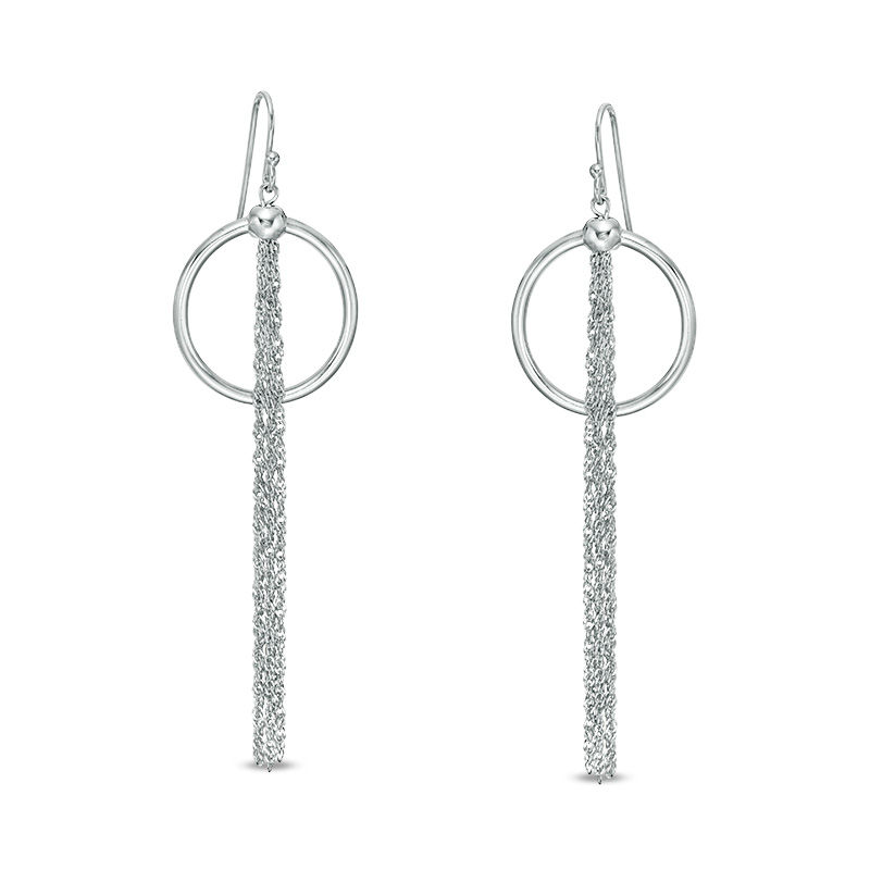 Main Image 1 of Made in Italy Open Circle Tassel Drop Earrings in Sterling Silver