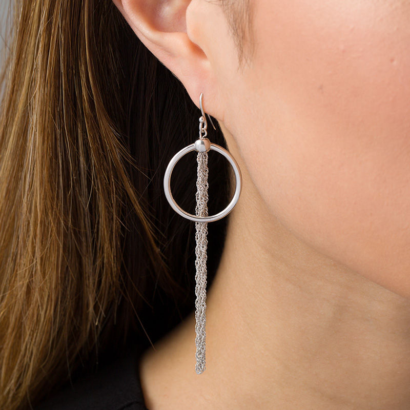 Main Image 2 of Made in Italy Open Circle Tassel Drop Earrings in Sterling Silver