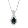 Thumbnail Image 1 of Oval Blue Sapphire and 1/10 CT. T.W. Diamond Frame Twist Drop Pendant in 10K White Gold