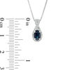 Thumbnail Image 2 of Oval Blue Sapphire and 1/10 CT. T.W. Diamond Frame Twist Drop Pendant in 10K White Gold