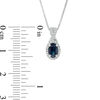 Thumbnail Image 3 of Oval Blue Sapphire and 1/10 CT. T.W. Diamond Frame Twist Drop Pendant in 10K White Gold