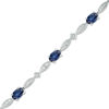 Thumbnail Image 1 of Oval Blue Sapphire and Diamond Accent Marquise Link Vintage-Style Bracelet in Sterling Silver - 7.25"
