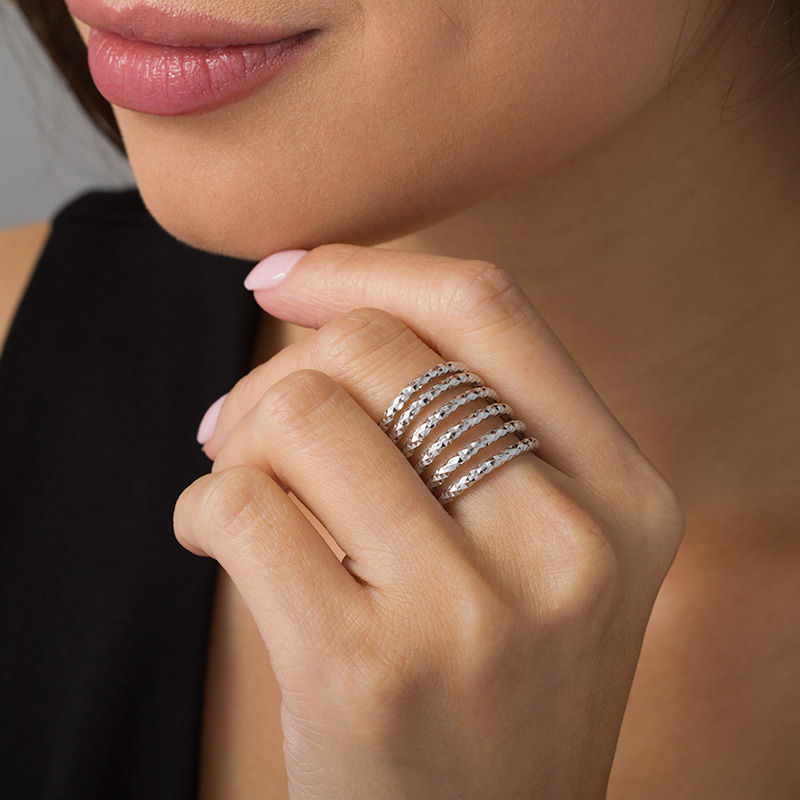 Main Image 2 of Made in Italy Diamond-Cut Split Multi-Row Ring in Sterling Silver