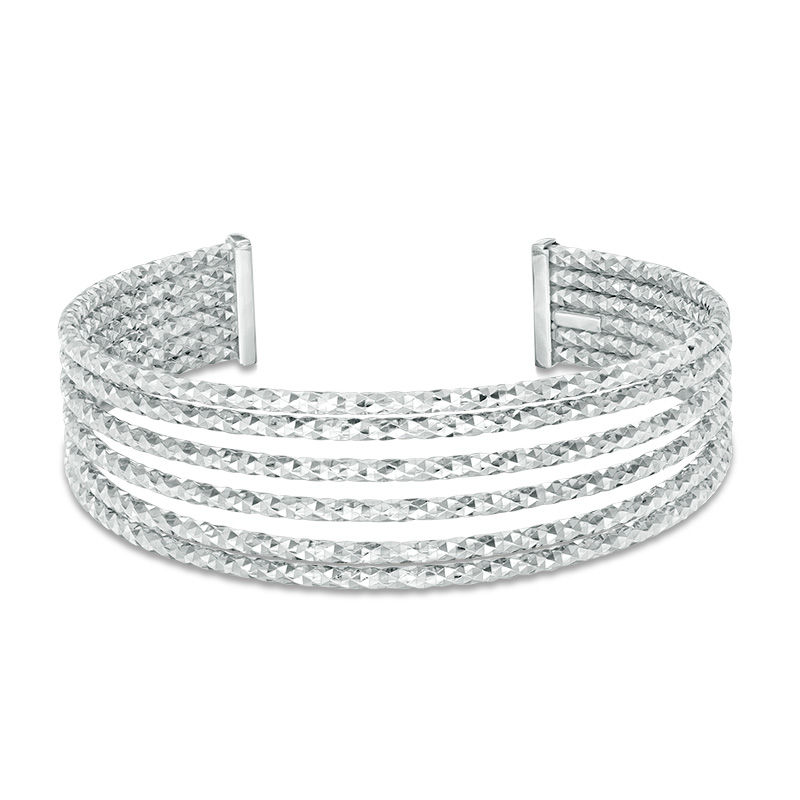 Main Image 1 of Made in Italy Diamond-Cut Split Multi-Row Cuff in Sterling Silver