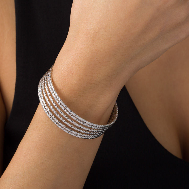 Main Image 2 of Made in Italy Diamond-Cut Split Multi-Row Cuff in Sterling Silver