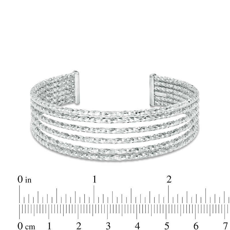 Main Image 3 of Made in Italy Diamond-Cut Split Multi-Row Cuff in Sterling Silver