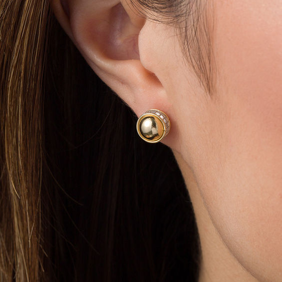 Made in Italy 8.0mm Glitter Enamel Ball Stud Earrings in 14K Gold