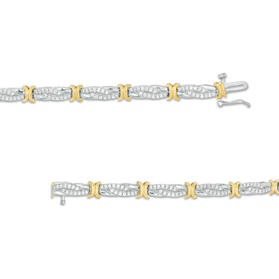 1 CT. T.w. Diamond Alternating "X" and Bypass Link Bracelet in 10K Two-Tone Gold - 7.5"