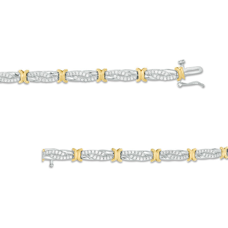 Main Image 2 of 1 CT. T.W. Diamond Alternating "X" and Bypass Link Bracelet in 10K Two-Tone Gold - 7.5"