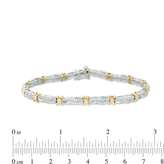 1 CT. T.w. Diamond Alternating "X" and Bypass Link Bracelet in 10K Two-Tone Gold - 7.5"