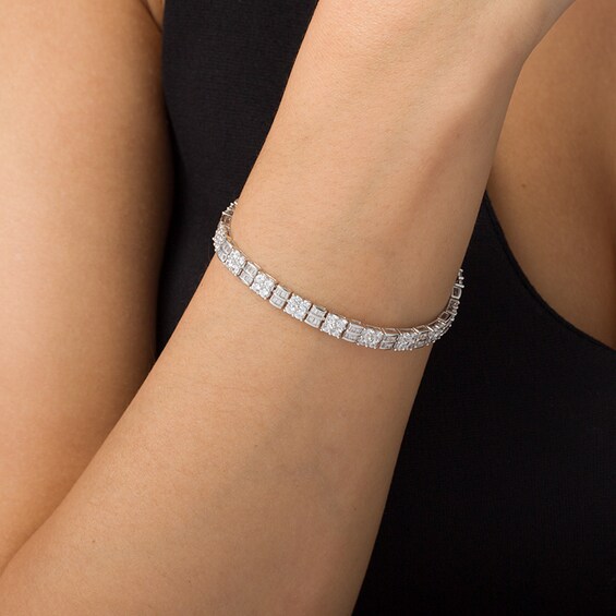 5 CT. T.w. Quad Baguette and Round Diamond Bracelet in 10K White Gold - 7.5"
