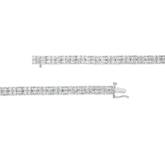 5 CT. T.w. Quad Baguette and Round Diamond Bracelet in 10K White Gold - 7.5"