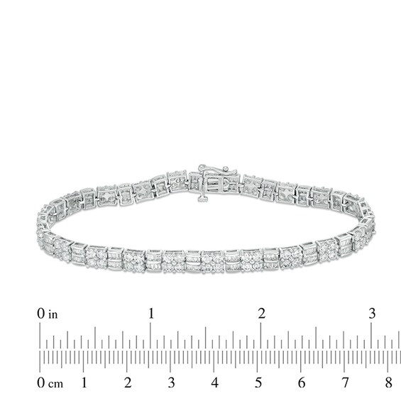 5 CT. T.w. Quad Baguette and Round Diamond Bracelet in 10K White Gold - 7.5"