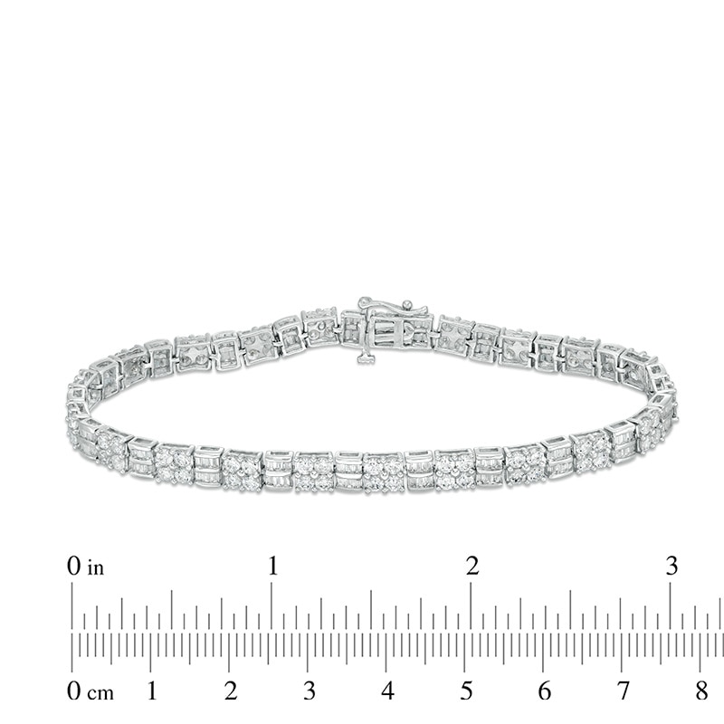 Main Image 4 of 5 CT. T.W. Quad Baguette and Round Diamond Bracelet in 10K White Gold - 7.5"
