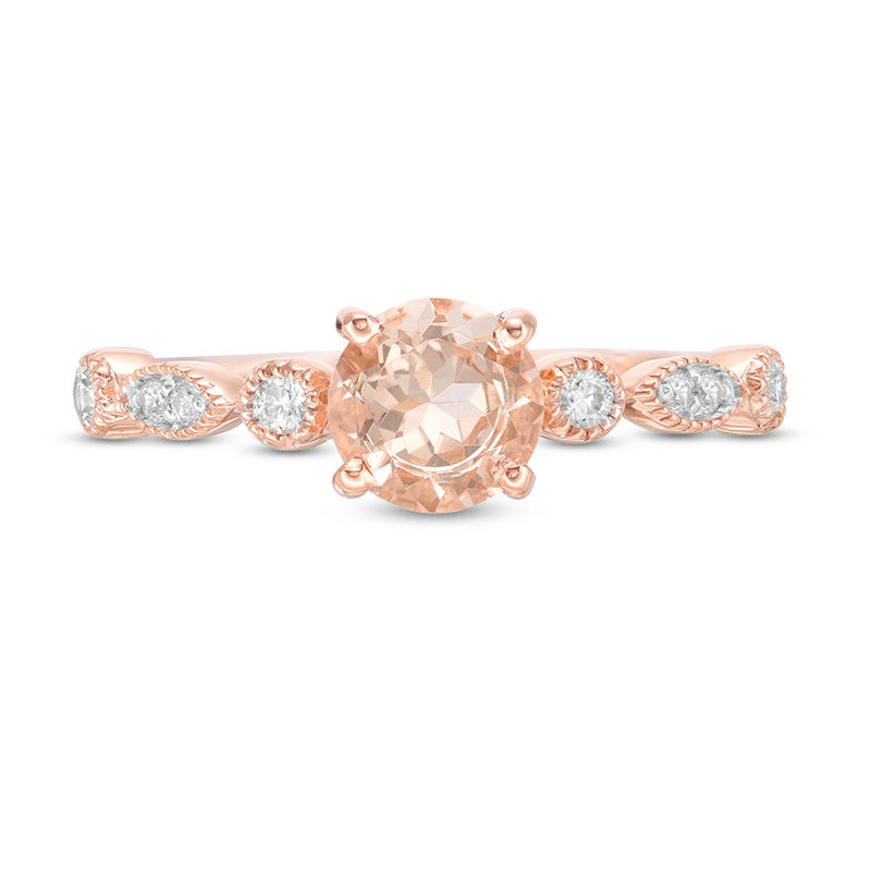 6.0mm Morganite and 1/8 CT. T.W. Diamond Art Deco Vintage-Style Ring in 10K Rose Gold