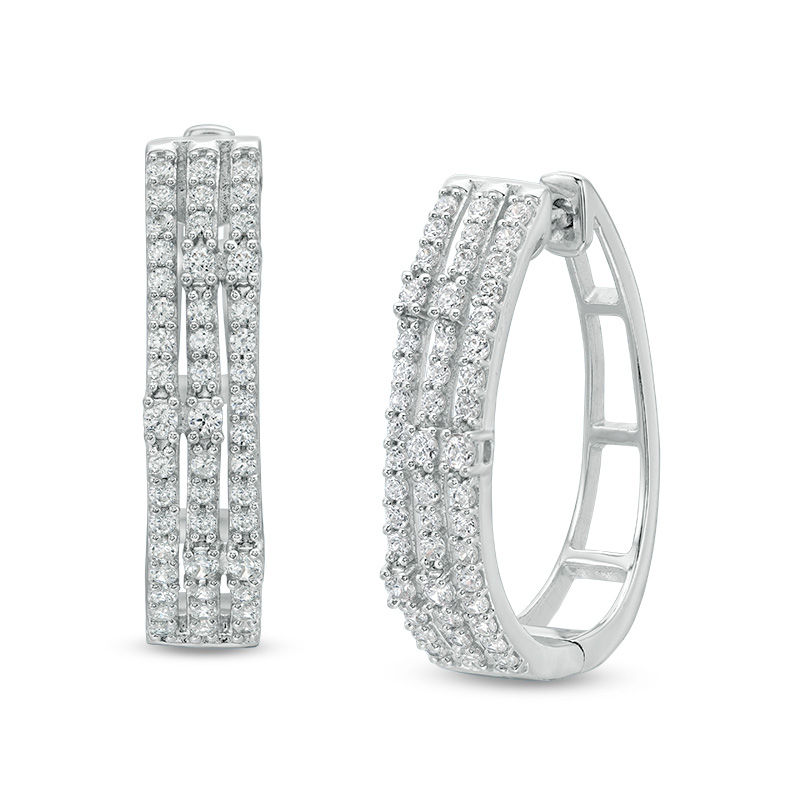 Main Image 1 of 1 CT. T.W. Diamond Triple Row Hoop Earrings in Sterling Silver