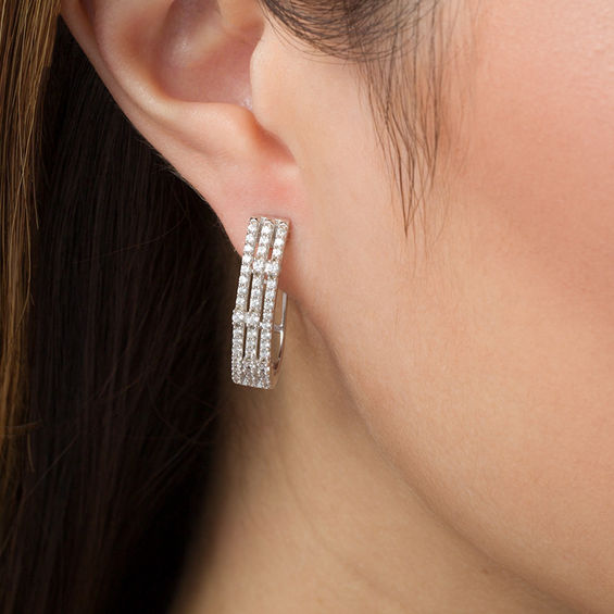 1 CT. T.w. Diamond Triple Row Hoop Earrings in Sterling Silver