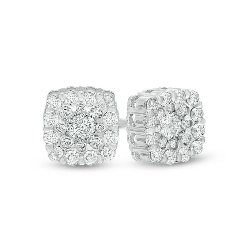 1/2 CT. T.W. Diamond Cushion Frame Stud Earrings in 10K White Gold