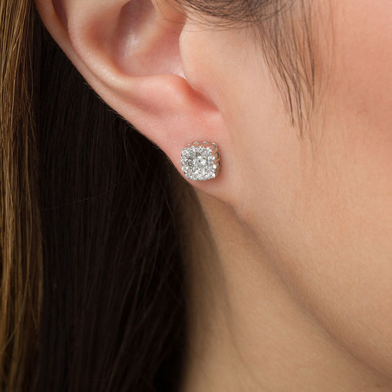 1/2 CT. T.w. Diamond Cushion Frame Stud Earrings in 10K White Gold