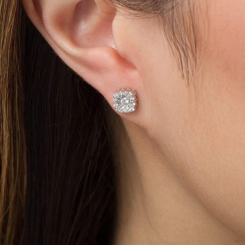 Main Image 2 of 1/2 CT. T.W. Diamond Cushion Frame Stud Earrings in 10K White Gold