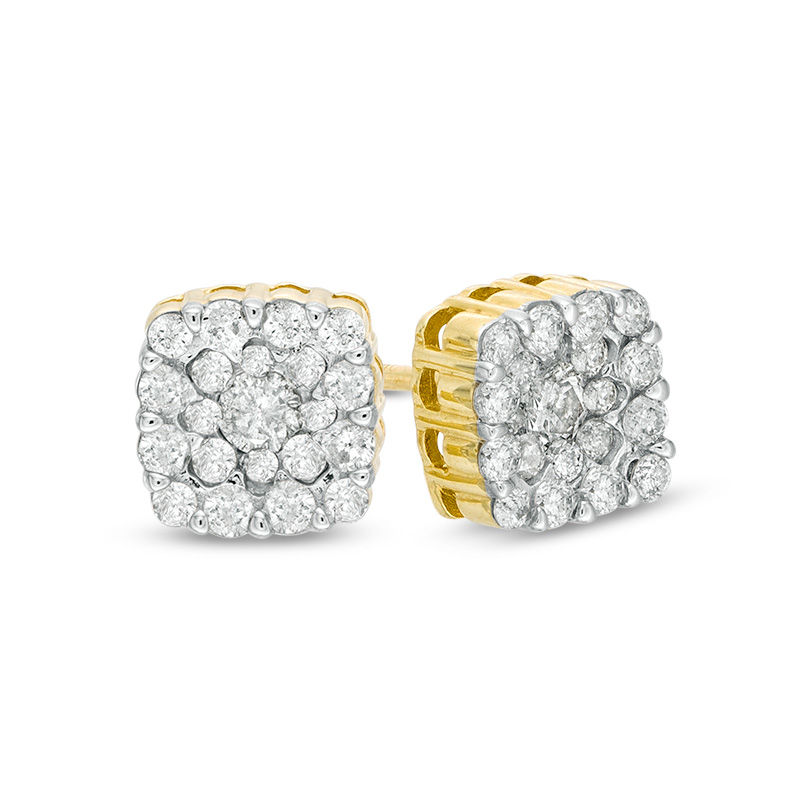 Main Image 1 of 1/2 CT. T.W. Diamond Square Frame Stud Earrings in 10K Gold