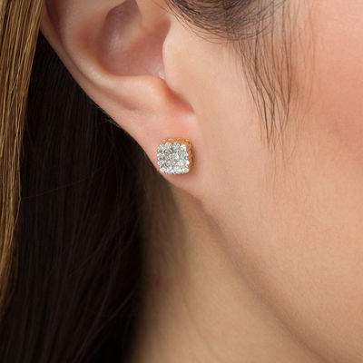 1 2 Ct T W Diamond Square Frame Stud Earrings In 10k Gold