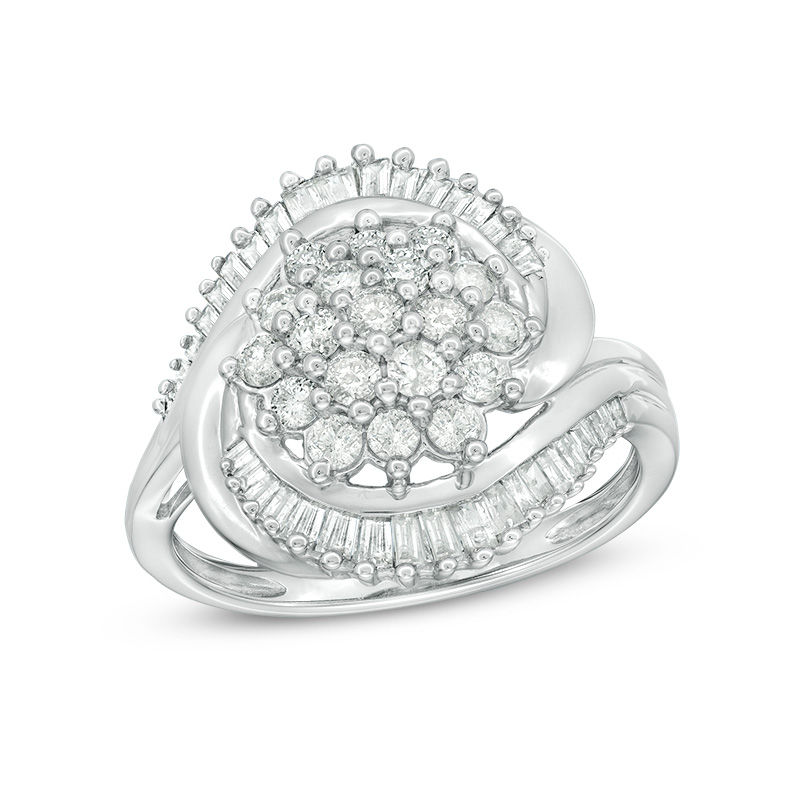 Main Image 1 of 1 CT. T.W. Composite Diamond Starburst Bypass Ring in 10K White Gold