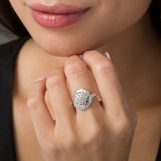 1 CT. T.w. Composite Diamond Starburst Bypass Ring in 10K White Gold