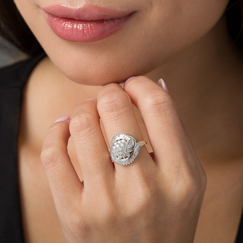 Main Image 2 of 1 CT. T.W. Composite Diamond Starburst Bypass Ring in 10K White Gold