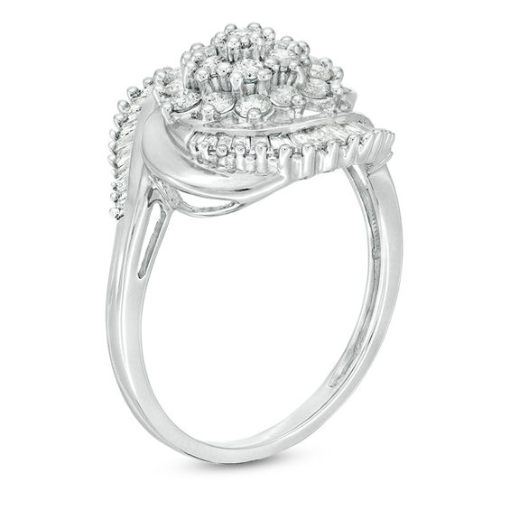 1 CT. T.w. Composite Diamond Starburst Bypass Ring in 10K White Gold