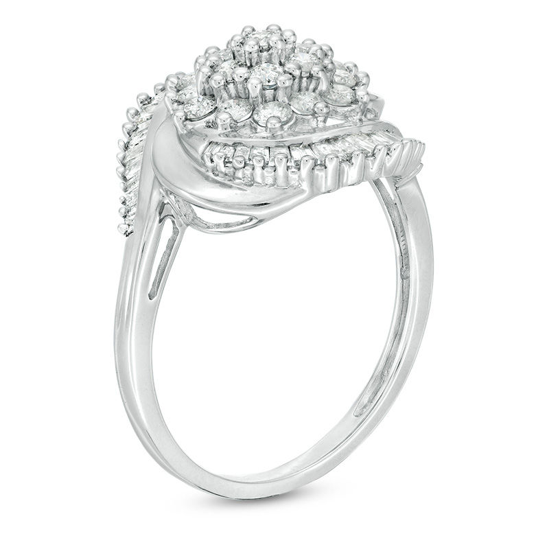 Main Image 3 of 1 CT. T.W. Composite Diamond Starburst Bypass Ring in 10K White Gold