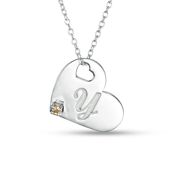 Birthstone and Script Initial Engravable Tilted Double Heart Cut-Out Pendant (1 Stone and Initial)