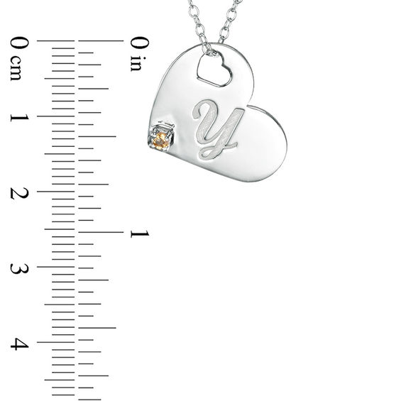 Birthstone and Script Initial Engravable Tilted Double Heart Cut-Out Pendant (1 Stone and Initial)