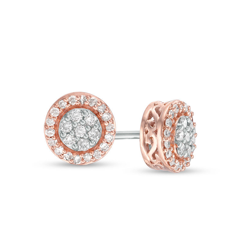 Main Image 1 of 1/4 CT. T.W. Composite Diamond Frame Stud Earrings in 10K Rose Gold