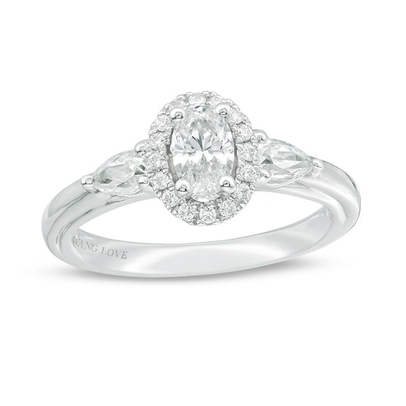 Main Image 1 of Vera Wang Love Collection 1 CT. T.W. Oval Diamond Three Stone Frame Engagement Ring in 14K White Gold