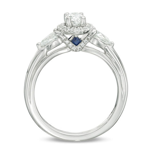 Vera Wang Love Collection 1 CT. T.w. Oval Diamond Three Stone Frame Engagement Ring in 14K White Gold