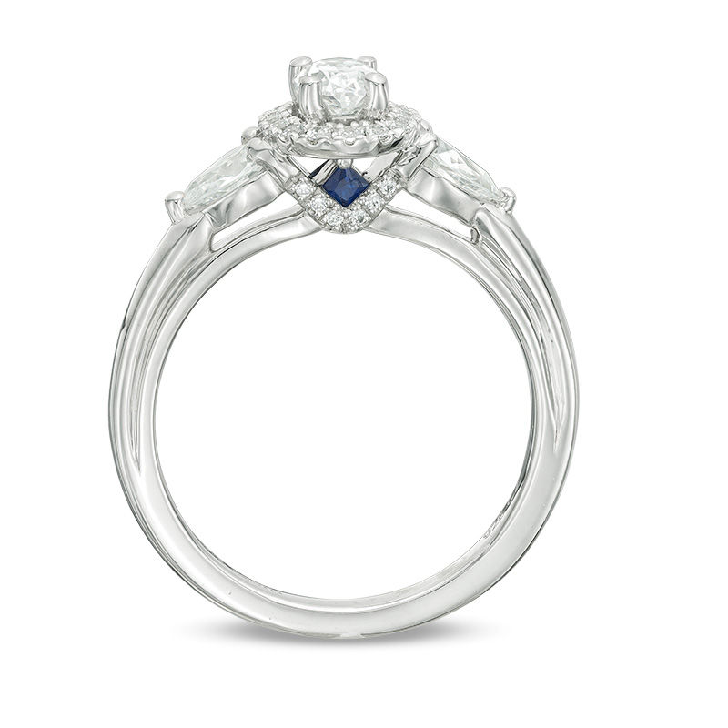 Main Image 3 of Vera Wang Love Collection 1 CT. T.W. Oval Diamond Three Stone Frame Engagement Ring in 14K White Gold