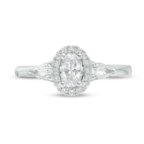 Vera Wang Love Collection 1 CT. T.w. Oval Diamond Three Stone Frame Engagement Ring in 14K White Gold