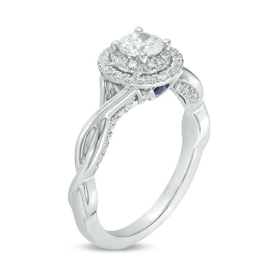 Vera Wang Love Collection 3/4 CT. T.w. Diamond Double Frame Twist Engagement Ring in 14K White Gold