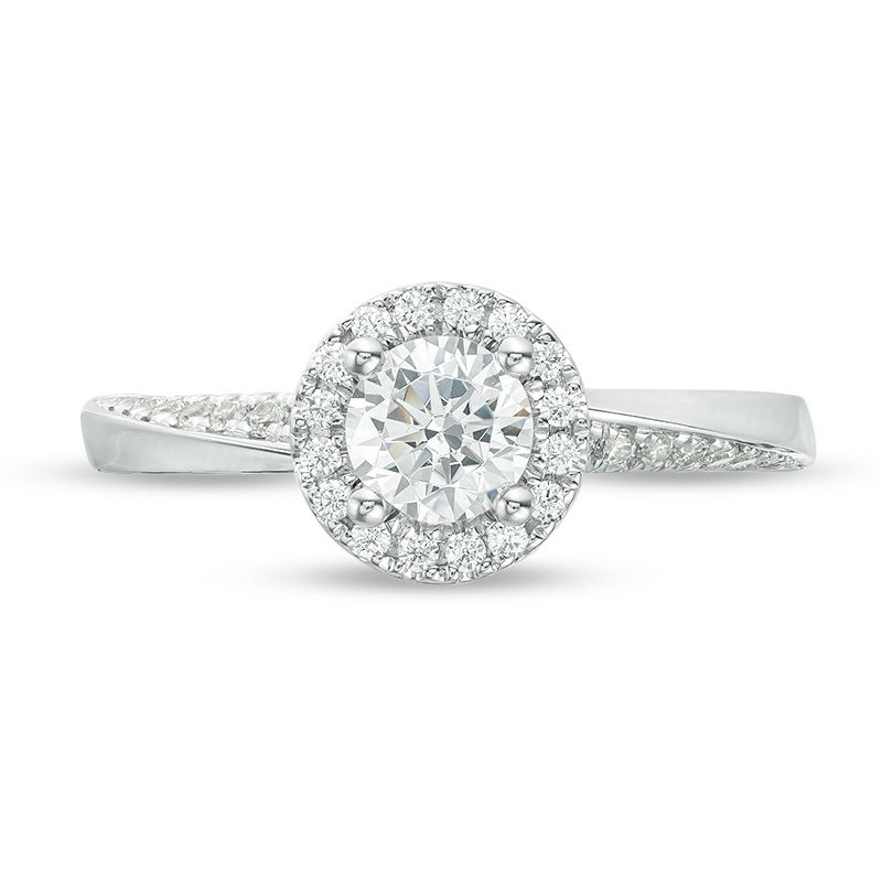 Main Image 4 of Vera Wang Love Collection 3/4 CT. T.W. Diamond Frame Twist Engagement Ring in 14K White Gold