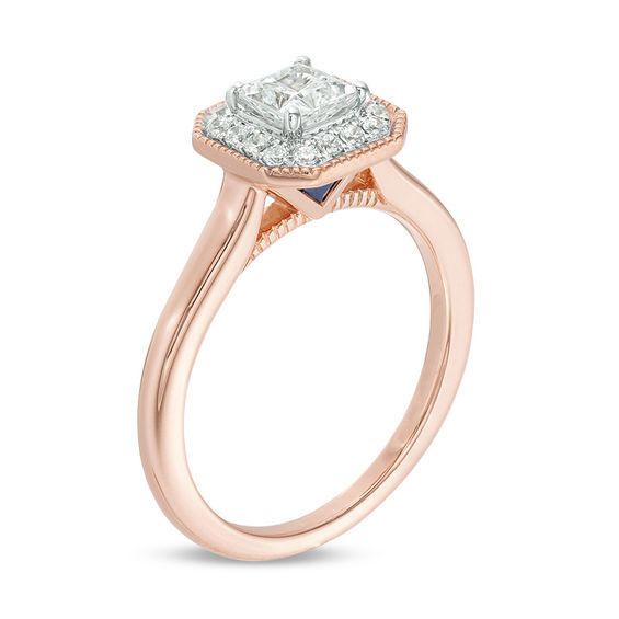 Vera Wang Love Collection 5/8 CT. T.w. Princess-Cut Diamond Frame Vintage-Style Engagement Ring in 14K Rose Gold